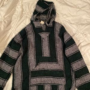 Baja Hoodie, size XL, dark green with black and white stripes.
